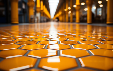 Perspective view of abstract hexagonal tile floor pattern background.の素材