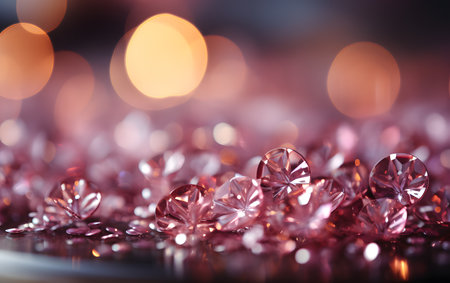 Close up of a lot of small purple gemstones on a dark backgroundの素材
