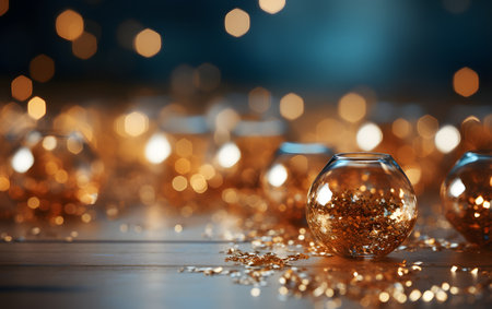 Christmas and New Year background with golden bokeh defocused lightsの素材
