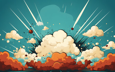 Vector illustration of an explosion in comic book style with clouds and starsの素材