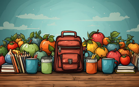 Back to school background with school bag and books. Vector illustration.の素材