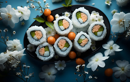 Sushi roll with salmon, cucumber, avocado and cream cheese. Sushi menu. japanese foodの素材