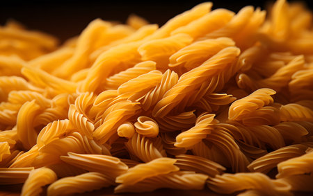 close up of a pile of dried italian pasta fusilliの素材