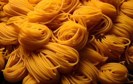 close up of a pile of dried italian pasta on black backgroundの素材