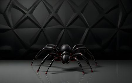 Black spider on a black background. 3D illustration. 3D rendering.の素材