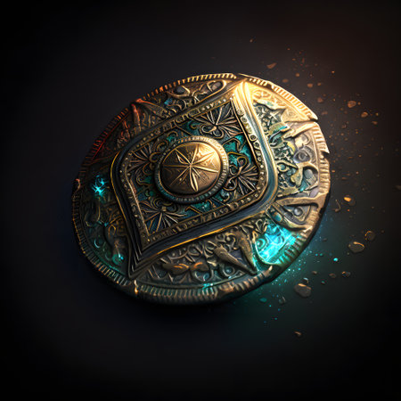 3d rendering of an ancient coin on a dark background with space for textの素材