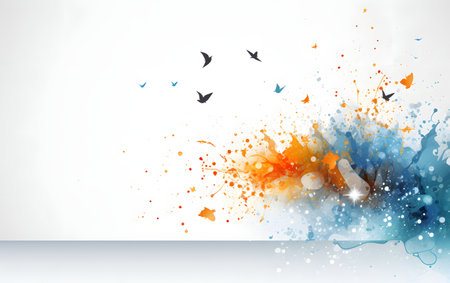 Abstract background with colorful splashes and flying birds. Vector illustration.の素材