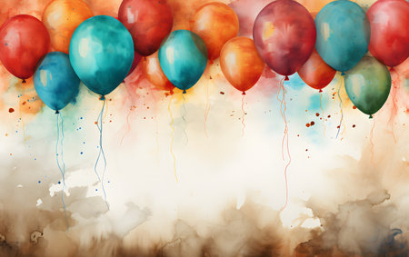 Colorful balloons with watercolor stains on a grunge background.の素材