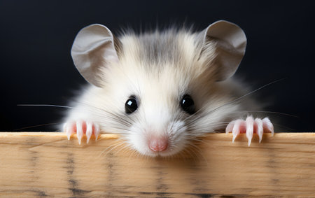 Cute little mouse on wooden background, closeup. animal-themedの素材