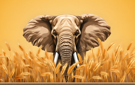 Elephant in a wheat field - 3d render. illustrationの素材