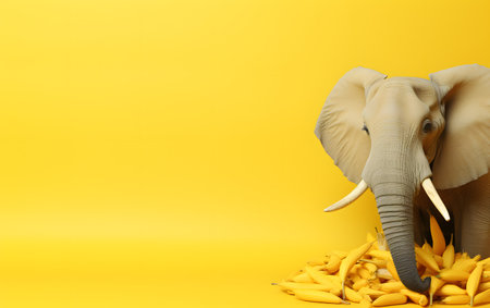 Elephant and bananas on a yellow background. Minimal concept.の素材