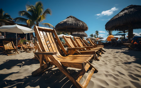 Beach with lounge chair and sea view. 3D Renderingの素材