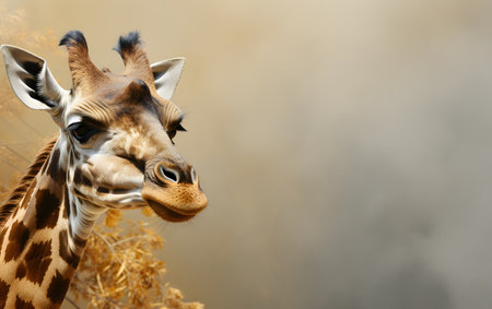 Portrait of a beautiful giraffe on a background of grass.の素材