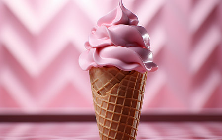 Ice cream cone on pink background, closeup. Ice-cream conceptの素材