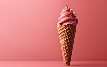 Ice cream in waffle cone on pink background, 3d illustrationの素材