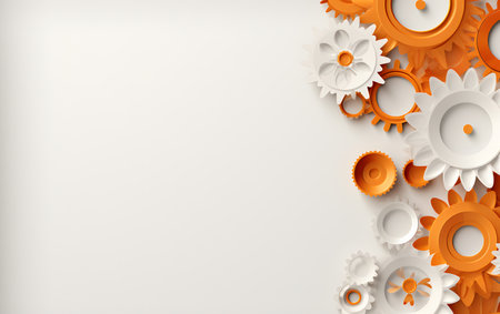Abstract background with orange and white 3d gears. Vector illustration.の素材