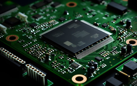 Close-up of electronic circuit board with processor, chip and microcircuitの素材
