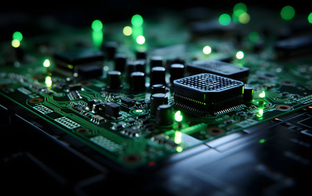 Electronic circuit board close-up. Selective focus. Technology backgroundの素材