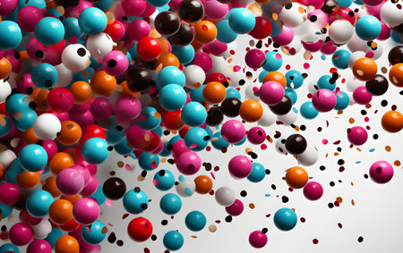 3d render of multicolored balloons flying in the air.の素材