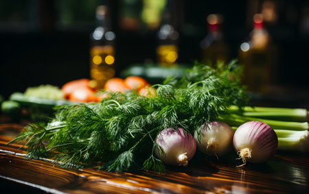 Fresh vegetables on a wooden table. Selective focus. Food backgroundの素材