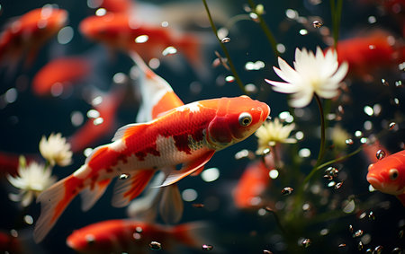 Beautiful koi fish in the aquarium. Shallow depth of field.の素材