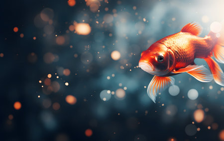 Goldfish swimming in aquarium with bokeh lights. 3d renderingの素材