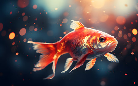 Goldfish swimming in the water. 3D rendering and illustration.の素材