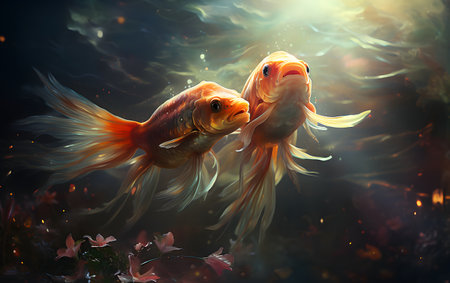 Goldfish in aquarium. 3d rendering. Computer digital drawing.の素材