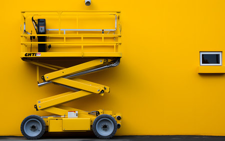 Truck lift on yellow wall with copy space for your text.の素材