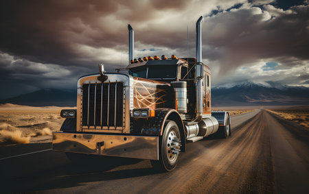 Truck on the road in the desert. 3d rendering.の素材