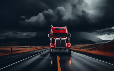 Truck on the road with stormy sky. 3d renderingの素材
