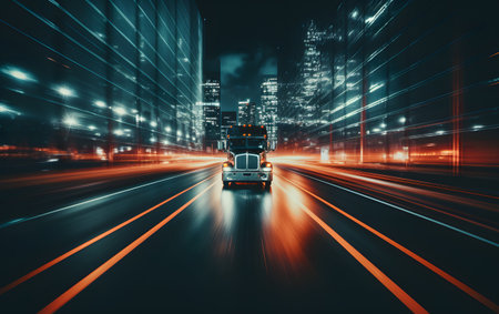 Traffic in the city at night. Concept of fast driving.の素材