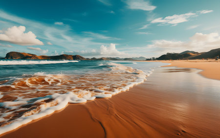 Beautiful seascape with sand beach and blue sky. nature backgroundの素材