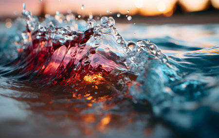splashes of water on the background of the setting sun. macroの素材
