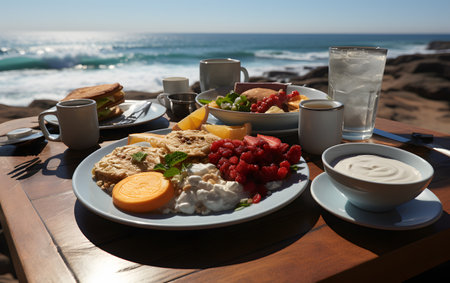 Breakfast on the beach in Tenerife, Canary Islands, Spainの素材