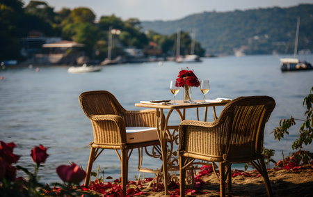 Wedding table on the bank of the lake in Montenegroの素材