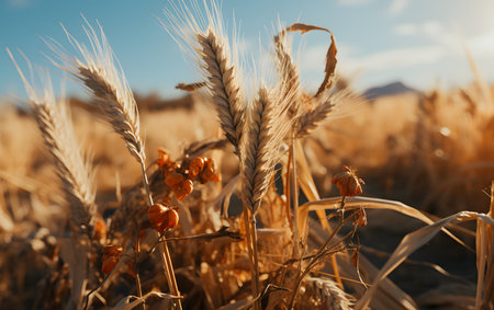 Wheat field in a sunny day. Selective focus. Toned.の素材