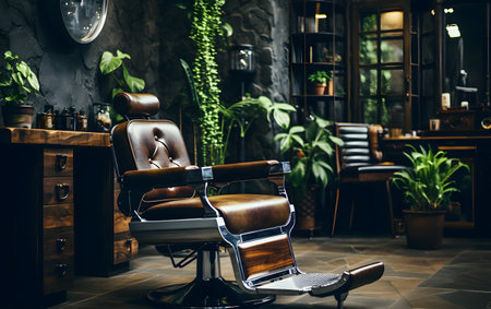 Barber chair in modern barbershop. Luxury hairdressing salon.の素材