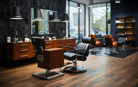 Interior of modern barber shop with furniture, 3d renderの素材