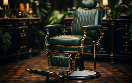 Barber chair in barbershop. Luxury barbershop interior.の素材