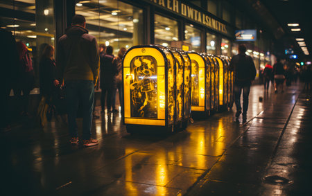 People in the street of Barcelona at nightの素材