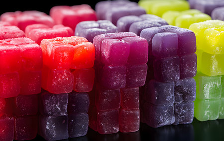 Fruit jelly candies on a black background. Close-up.の素材
