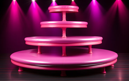 Podium with lighting, Stage backdrop with spotlights, 3d renderの素材
