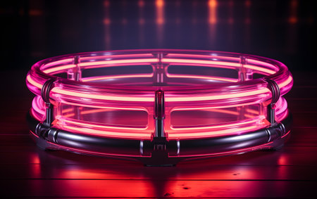 Neon ring on a dark background. 3d render, 3d illustration.の素材