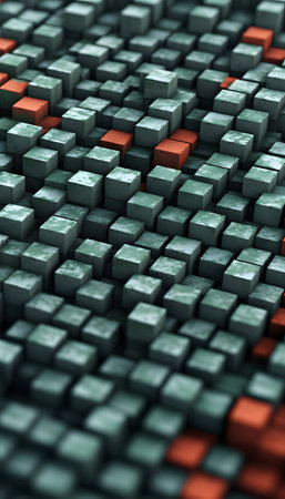 Abstract 3d rendering of chaotic geometric shapes. Background with cubes.の素材