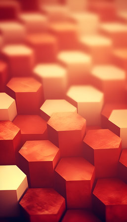 Abstract background of red hexagons. 3d render, 3d illustration.の素材