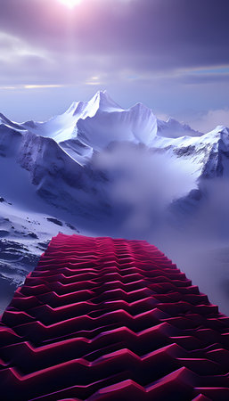 Staircase leading to the top of the mountain. 3d renderingの素材