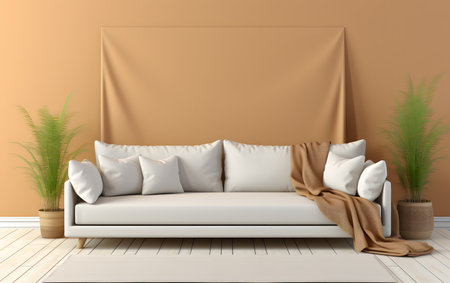 interior design modern living room with white sofa 3d Illustrationの素材