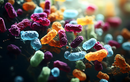 3d rendering of colorful bacteria on dark background. bacteria conceptの素材