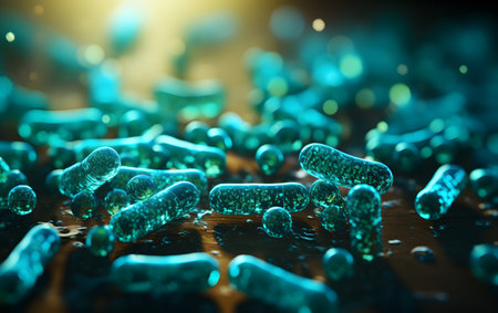 3d illustration of Bacteria. Microscopic view of bacteriaの素材